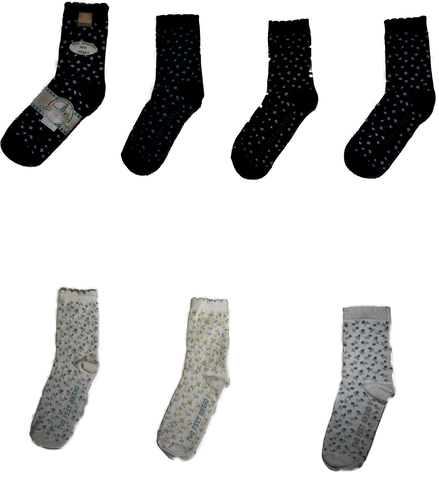 Girl/Teen Ages Floral Anklet Crew Socks. Ages 2-3 Years Sock Sizes(6-7). Ages 4-6 Years Sock Size(7-8). Ages 7-9 Years, Sock Size(8-9). Ages 10+ Sock Size(9-11). 12 Pairs Pack Assorted Colors.