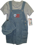 SKU: 1106 Toddler Boys Sizes 2T/3T/4T Khaki Twill/Stripe Denim Shortall 2-PC Sets with Cap