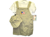 SKU: 1106 Toddler Boys Sizes 2T/3T/4T Khaki Twill/Stripe Denim Shortall 2-PC Sets with Cap