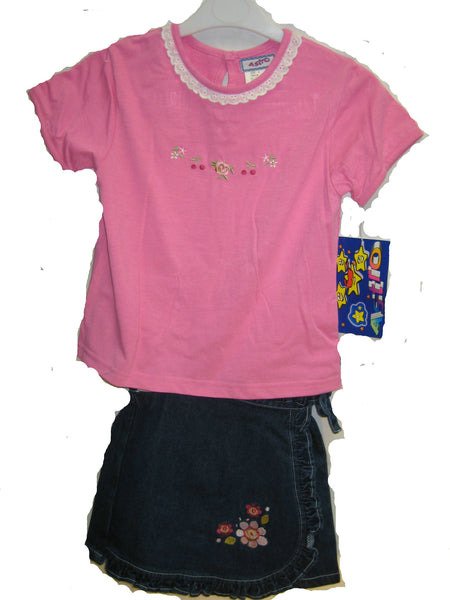 SKU: 13418 Girls's Sizes 4/5/6/6X Denim Embroidered Skortalls 2-PC Sets