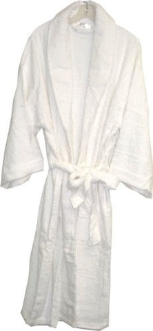 SKU: L0212 Adults Cotton Woven White Color Terry Bath Robe. One Size Fit All. (White Color Only)