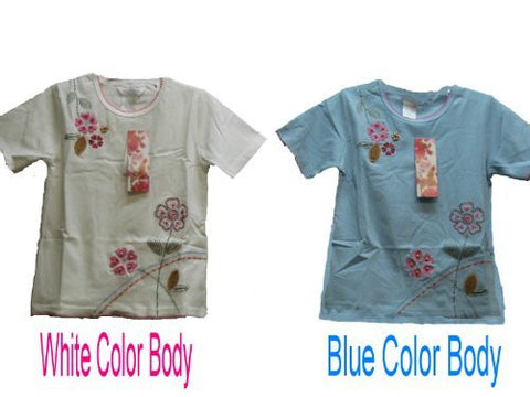 SKU: 24404 Toddler Girls Sizes 2T/3T/4T Stretchable Jersey Knit Short Sleeves Pullover Tops, with Flower Embroidered.