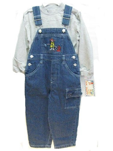 SKU: 1103 Toddler Boys Sizes 2T/3T/4T Cotton Denim Embroidered Bib Pocket Overall 2-PC Sets