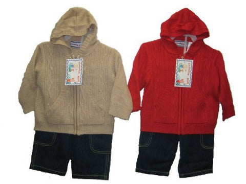SKU: 5322-BB Infants Sizes 12M/18M/24M Sweater Knit Hoodie Jacket+Denim Pants 2-PC Sets