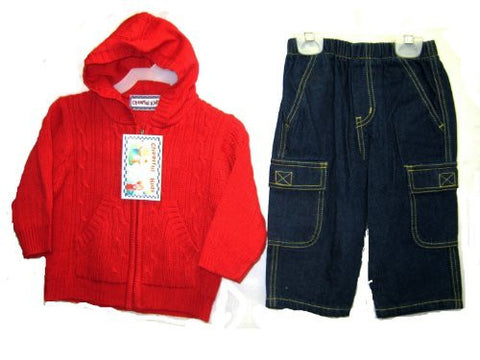 SKU: 5322 Infants Sizes 12M/18M/24M Sweater Knit Hoodie Jacket+Denim Pants 2-PC Sets