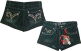 SKU: 71606 Girls Sizes 7/8/10/12/14 Stretchable Denim 5 Pockets Embroidered Jeans Short Shorts.