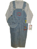 SKU: 1002 Boys 2T/3T/4T Indigo Denim / Stripe Denim Embrodiery Overall 2-PC Set