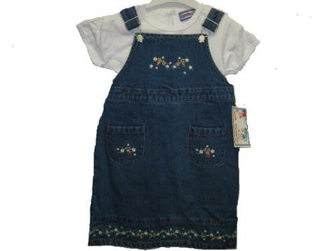 SKU: 95910 Girls's Sizes 2T/3T/4T/5T Denim Embroidered Jumper Dress 2-PC Sets