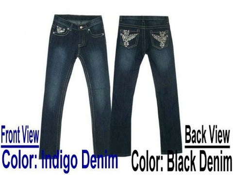 SKU: 716423 Girls Sizes 7/8/10/12/14 Stretchable Denim 5 Pockets Embroidered Jeans. Skinny Cut.