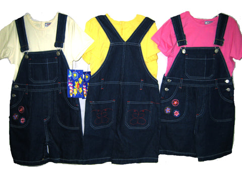 SKU: 4202-BB Girls's Sizes 4/5/6/6X Denim Embroidered Shortalls 2-PC Sets, (Prepack=24 Sets Assorted Sizes/Colors)