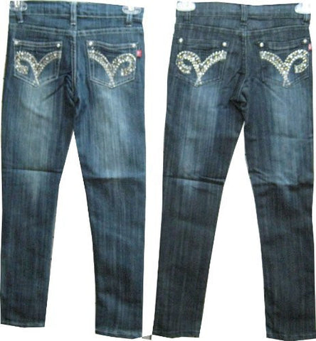 SKU: SK716016 Girls Sizes 7/8/10/12/14 Stretchable Denim 5 Pockets Embroidered Jeans. Skinny Cut.