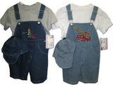 SKU: 126001 Toddler Boys Sizes 2T/3T/4T Indigo Denim/Stripe Denim Shortall 2-PC Sets with Cap