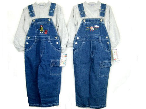 SKU: 1103 Toddler Boys Sizes 2T/3T/4T Cotton Denim Embroidered Bib Pocket Overall 2-PC Sets