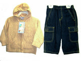SKU: 5322 Infants Sizes 12M/18M/24M Sweater Knit Hoodie Jacket+Denim Pants 2-PC Sets
