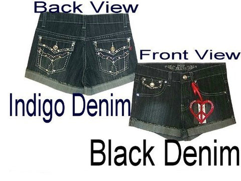 SKU: 71613 Girls Sizes 7/8/10/12/14 Stretchable Denim 5 Pockets Embroidered Jeans Short Shorts.