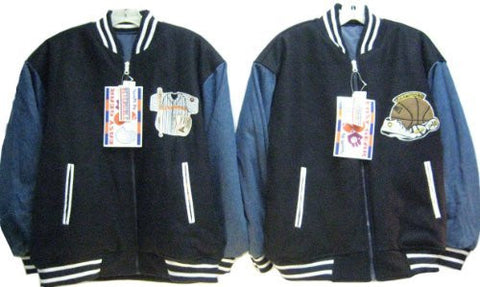 SKU: 702-BB Mens Sizes M/L/XL/XXL Padded Embrodiery Varsity Zipper Reversible Jacket, (Prepack 12 PCS. Assorted Sizes/Emb.)