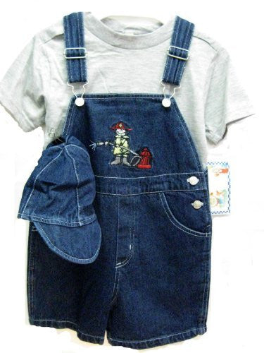 SKU: 126001 Toddler Boys Sizes 2T/3T/4T Indigo Denim/Stripe Denim Shortall 2-PC Sets with Cap