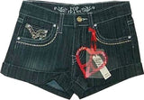 SKU: 71606 Girls Sizes 7/8/10/12/14 Stretchable Denim 5 Pockets Embroidered Jeans Short Shorts.