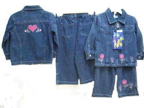 SKU: 73307 Infant Girls Sizes 12M/18M/24M Cotton Denim Embroidery Jacket+Jeans 2-PC Sets.