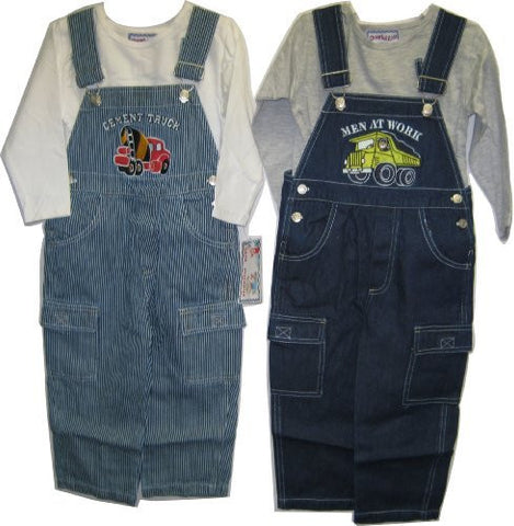 SKU: 102E Boys 2T/3T/4T Indigo Denim / Stripe Denim Embrodiery Overall 2-PC Set