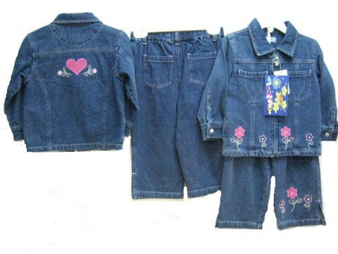 SKU: 73307-BB Infant Girls Sizes 12M/18M/24M Cotton Denim Embroidery Jacket 2-PC Sets. (Prepack=24 Sets Assorted Sizes)