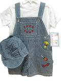 SKU: 126002 Toddler Boys Sizes 2T/3T/4T Indigo Denim/Stripe Denim Shortall 2-PC Sets with Cap