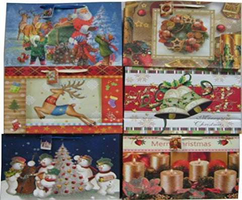 SKU: 300 12-Pack Assorted 6 Art Designs Christmas Gift Bags; (Sizes : Large, Medium)