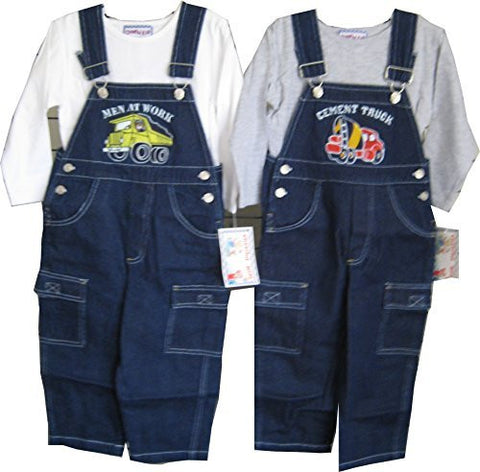 SKU: 102E Boys 2T/3T/4T Indigo Denim / Stripe Denim Embrodiery Overall 2-PC Set