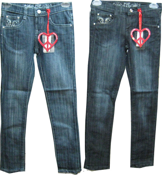 SKU: 716022 Girls Sizes 7/8/10/12/14 Stretchable Denim 5 Pockets Embroidered Jeans. Skinny Cut.