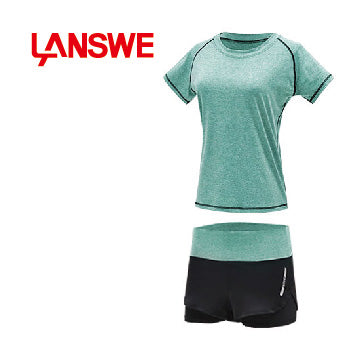 Ladies Sizes S, M, L, XL, Stretchable Yoga Sports Short Sleeves Tops + Running Shorts with Compression Tights. * 2 Units Pack*