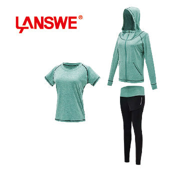 Ladies Sizes S, M, L, XL, Stretchable Yoga Sports Hoodie Zip Jackets + Sports Short Sleeves Tos + Sports Shorts&Legging Tights, Pullon Pants. *3 Units Pack*