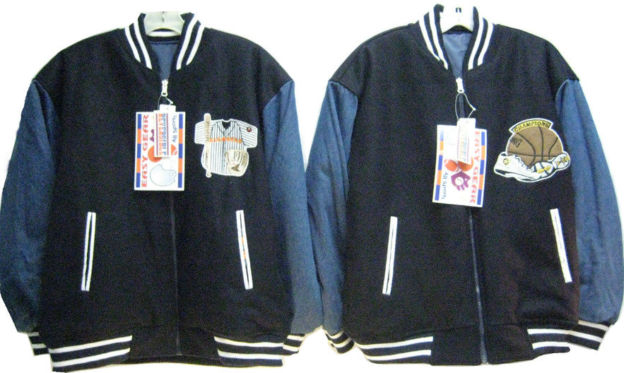 SKU:702 Easy Gear Mens Sizes M/L/XL/XXL Padded Embrodiery Varsity Zipper Reversible Jacket